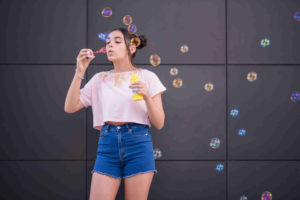 teen girl with bubbles
