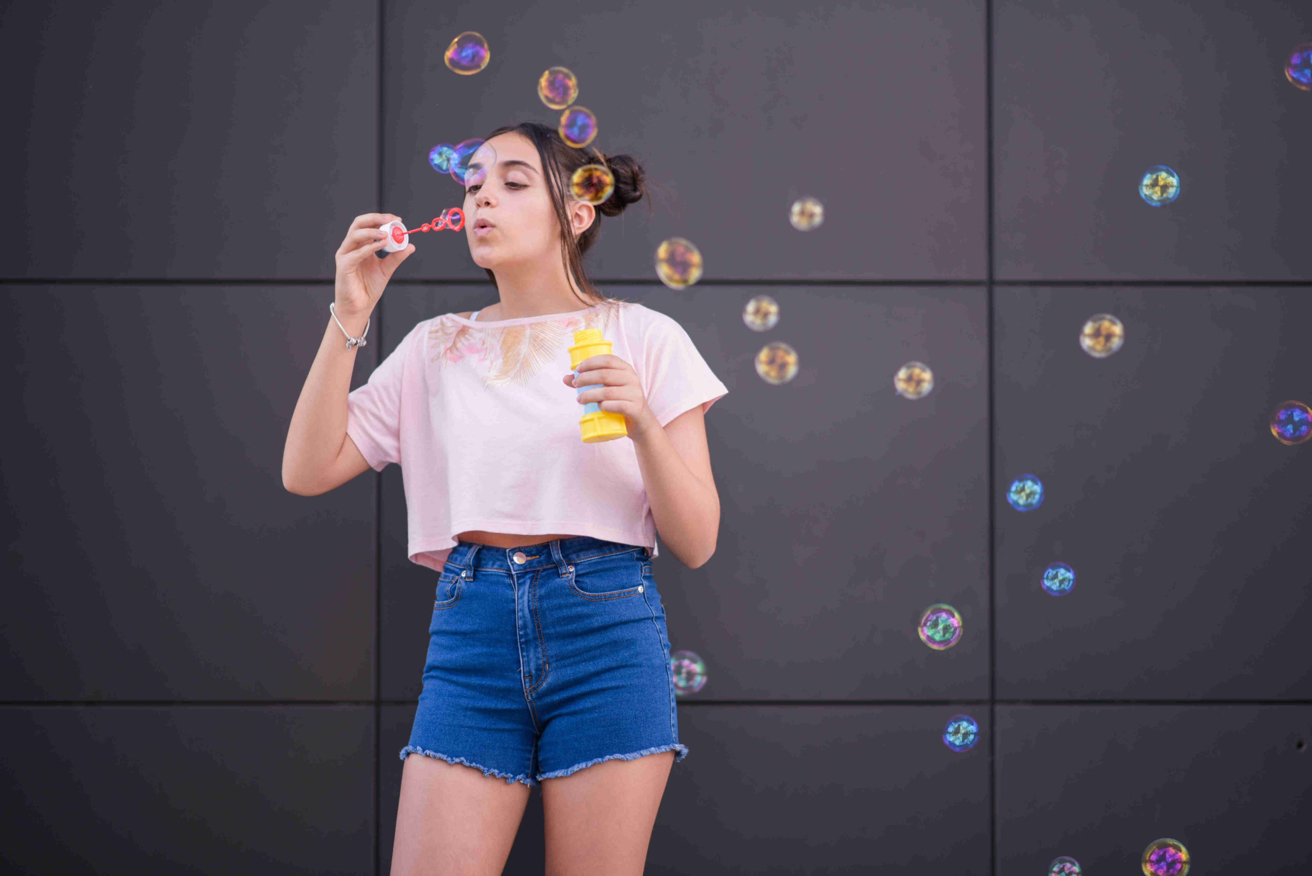teen girl with bubbles